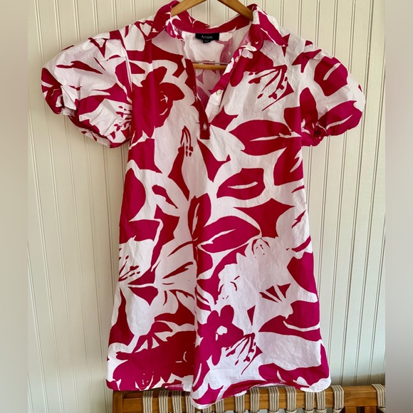 MSK Dresses & Skirts - MSK Bubble Sleeve Dress Size Medium in Pink and White 100% Cotton